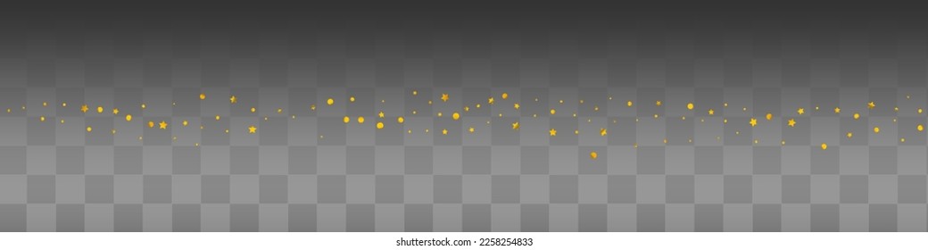 Golden Stars Anniversary Vector Transparent Panoramic Background. Light Round Texture. Gold Polka Transparent Wallpaper. Shine Holiday Postcard.