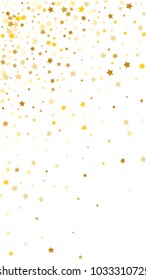 Golden Stars Background. Beautiful Falling Golden Stars Confetti. Abstract Decoration for Party, Anniversary or Event,  Birthday Celebrate, Festive. Vector illustration