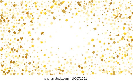 Golden Stars Background. Beautiful Falling Golden Stars Confetti. Abstract Decoration for Party, Birthday Celebrate, Anniversary or Event, Festive. Vector illustration