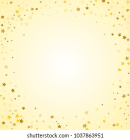 Golden Stars Background. Beautiful Falling Golden Stars Confetti. Abstract Decoration for Party, Anniversary or Event,  Birthday Celebrate, Festive. Vector illustration