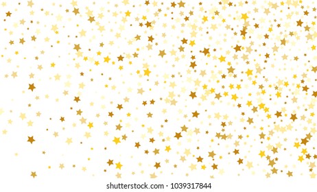 Golden Stars Background. Beautiful Falling Golden Stars Confetti. Abstract Decoration for Party, Anniversary or Event,  Birthday Celebrate, Festive. Vector illustration