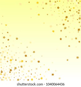 Golden Stars Background. Beautiful Falling Golden Stars Confetti. Abstract Decoration for Party, Anniversary or Event,  Birthday Celebrate, Festive. Vector illustration