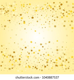 Golden Stars Background. Beautiful Falling Golden Stars Confetti. Abstract Decoration for Party, Anniversary or Event,  Birthday Celebrate, Festive. Vector illustration