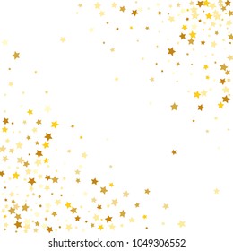 Golden Stars Background. Beautiful Falling Golden Stars Confetti. Abstract Decoration for Party, Anniversary or Event,  Birthday Celebrate, Festive. Vector illustration