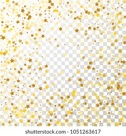 Golden Stars Background. Beautiful Falling Golden Stars Confetti. Abstract Decoration for Party, Anniversary or Event,  Birthday Celebrate, Festive. Vector illustration