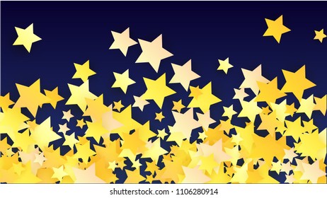 Golden Stars Background. Beautifull Golden Stars Confetti on Blue Background.
 Banner, Greeting Card, Christmas card, Postcard, Packaging, Textile Print. Beautiful Night Sky