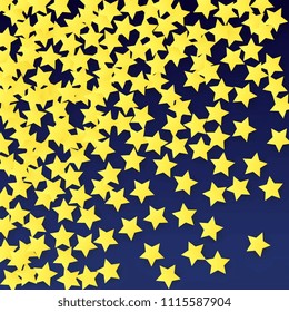 Golden Stars Background. Beautifull Golden Stars Confetti on Blue Background.
 Banner, Greeting Card, Christmas card, Postcard, Packaging, Textile Print. Beautiful Night Sky