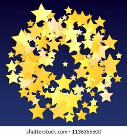 Golden Stars Background. Beautifull Golden Stars Confetti on Blue Background.
 Abstract Decoration for Party, Birthday Celebrate, Anniversary or Event, Festive. Vector illustration 