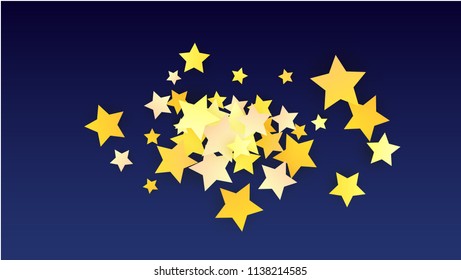 Golden Stars Background. Beautifull Golden Stars Confetti on Blue Background.
 Banner, Greeting Card, Christmas card, Postcard, Packaging, Textile Print. Beautiful Night Sky. Vector 