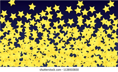 Golden Stars Background. Beautifull Golden Stars Confetti on Blue Background.
 Banner, Greeting Card, Christmas card, Postcard, Packaging, Textile Print. Beautiful Night Sky