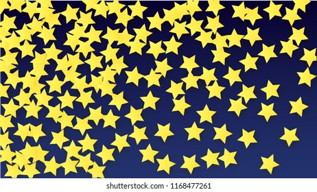 Golden Stars Background. Beautifull Golden Stars Confetti on Blue Background.
 Banner, Greeting Card, Christmas card, Postcard, Packaging, Textile Print. Beautiful Night Sky