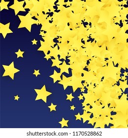 Golden Stars Background. Beautifull Golden Stars Confetti on Blue Background.
 Banner, Greeting Card, Christmas card, Postcard, Packaging, Textile Print. Beautiful Night Sky