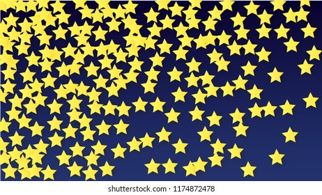 Golden Stars Background. Beautifull Golden Stars Confetti on Blue Background.
 Banner, Greeting Card, Christmas card, Postcard, Packaging, Textile Print. Beautiful Night Sky. Vector 