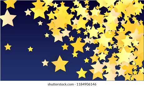Golden Stars Background. Beautifull Golden Stars Confetti on Blue Background.
 Banner, Greeting Card, Christmas card, Postcard, Packaging, Textile Print. Beautiful Night Sky. Vector 