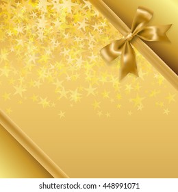 golden stars background with bow decoration border. vector