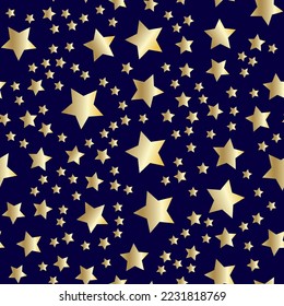 Golden stars background. Night sky seamless pattern
