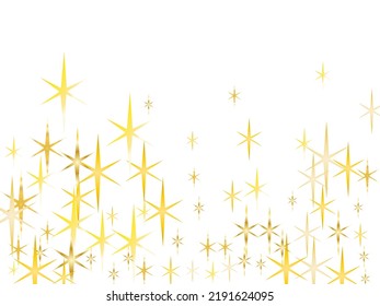golden stars. Beautiful gold falling magic stars on white background sparkle pattern. Vector illustration. Gold shooting stars.
