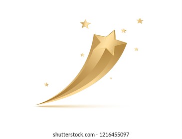 Golden stars burst elements on white background. Golden comet flies. Star effect, fireworks explosion. Vector illustration. Design elements for advertising.