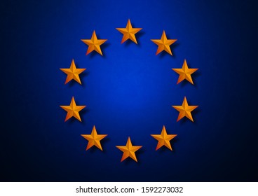 Golden stars in a circle on a colored background with texture. Template for your design. Vector illustration