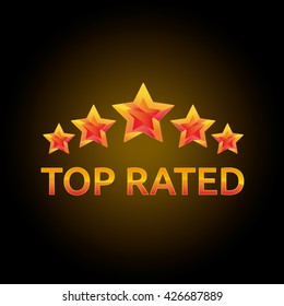 Golden stars in the circle. Top rank rated icon for awards and competitions. Vector logotype. Star rating logo and symbol for web, site, flyer, header, poster, infographics