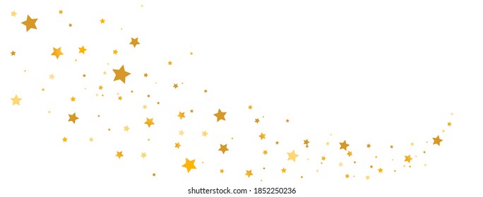 Golden stars composition on white background. Star trail shape. Glitter elegant design elements. Gold shooting stars. Magic decoration. Christmas texture. Vector illustration.