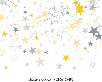 Golden stars composition on white background.  Star trail shape. Glitter elegant design elements.