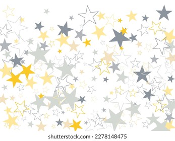 Composición de estrellas doradas sobre fondo blanco.  mágico brillante estrellas voladoras en el cielo nocturno brillan fondo cósmico, brillante borde vector.