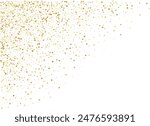 Golden stars confetti decoration. Corner from falling sparklers. Design element. Special effect on transparent background.