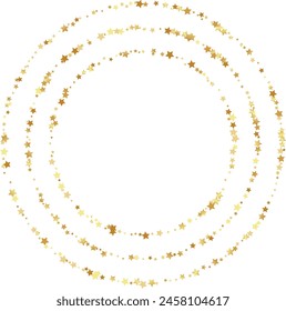 Golden stars confetti decoration. Flyinf rings. Design element. Special effect on transparent background.