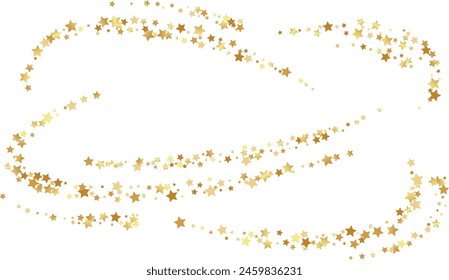 Golden stars confetti decoration. Flyinf rings. Design element. Special effect on transparent background.