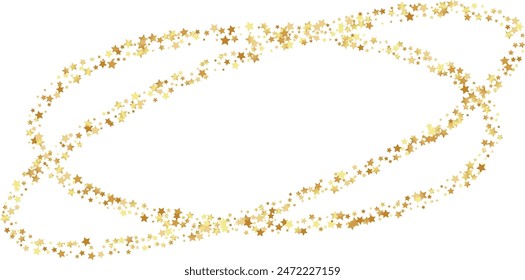 Golden stars confetti decoration. Flyinf rings. Design element. Special effect on transparent background.