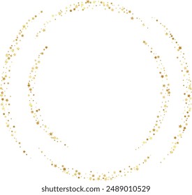 Golden stars confetti decoration. Flyinf rings. Design element. Special effect on transparent background.