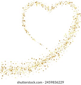 Golden stars confetti decoration. Heart swirl frame. Design element. Special effect on transparent background.