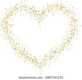 Golden stars confetti decoration. Heart swirl frame. Design element. Special effect on transparent background.