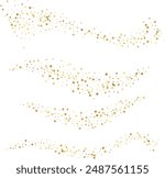 Golden stars confetti decoration. Horizontal wavy borders. Design element. Special effect on transparent background.