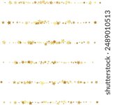 Golden stars confetti decoration. Horizontal dividers. Design element. Special effect on transparent background.