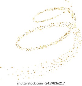 Golden stars confetti decoration. Spiral path. Design element. Special effect on transparent background.