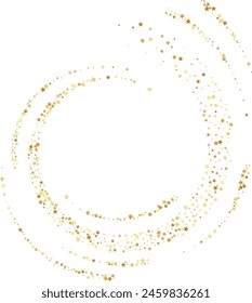 Golden stars confetti decoration. Spiral path. Design element. Special effect on transparent background.