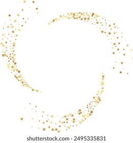 Golden stars confetti decoration. Spiral path. Design element. Special effect on transparent background.