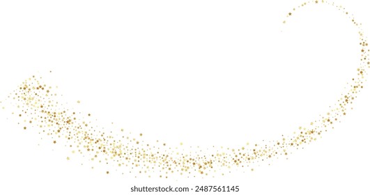 Golden stars confetti decoration. Swirl from falling sparklers. Design element. Special effect on transparent background.