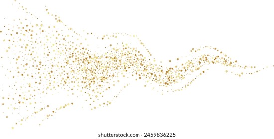 Golden stars confetti decoration. Wavy path. Design element. Special effect on transparent background.