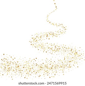 Golden stars confetti decoration. Wavy path. Design element. Special effect on transparent background.