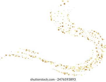 Golden stars confetti decoration. Wavy path. Design element. Special effect on transparent background.