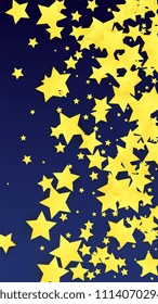 Golden Stars Confetti. Invitation Background. Banner, Greeting Card, Christmas and New Year card, Postcard, Packaging, Textile Print. Beautiful Night Sky
