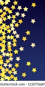 Golden Stars Confetti. Invitation Background. Banner, Greeting Card, Christmas and New Year card, Postcard, Packaging, Textile Print. Beautiful Night Sky
