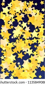 Golden Stars Confetti. Invitation Background. Banner, Greeting Card, Christmas and New Year card, Postcard, Packaging, Textile Print. Beautiful Night Sky
