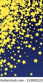 Golden Stars Confetti. Invitation Background. Banner, Greeting Card, Christmas and New Year card, Postcard, Packaging, Textile Print. Beautiful Night Sky

