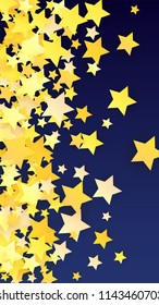 Golden Stars Confetti. Invitation Background. Banner, Greeting Card, Christmas and New Year card, Postcard, Packaging, Textile Print. Beautiful Night Sky
