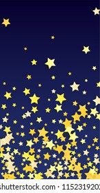 Golden Stars Confetti. Invitation Background. Banner, Greeting Card, Christmas and New Year card, Postcard, Packaging, Textile Print. Beautiful Night Sky. vector

