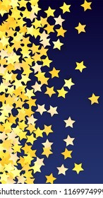 Golden Stars Confetti. Invitation Background. Banner, Greeting Card, Christmas and New Year card, Postcard, Packaging, Textile Print. Beautiful Night Sky
